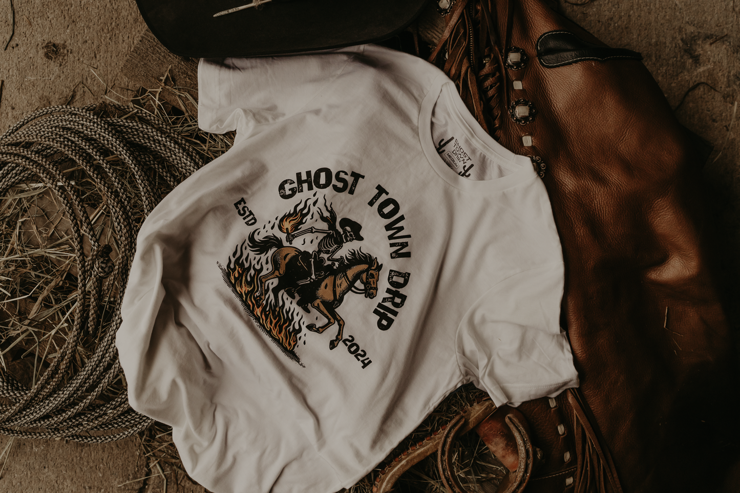 Ghost Town Drip Flames Logo Tee