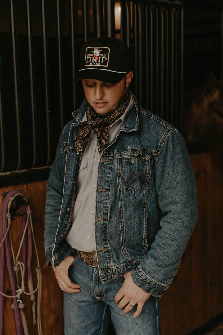 Black and White Embroidered Ghost Town Drip Logo Hat