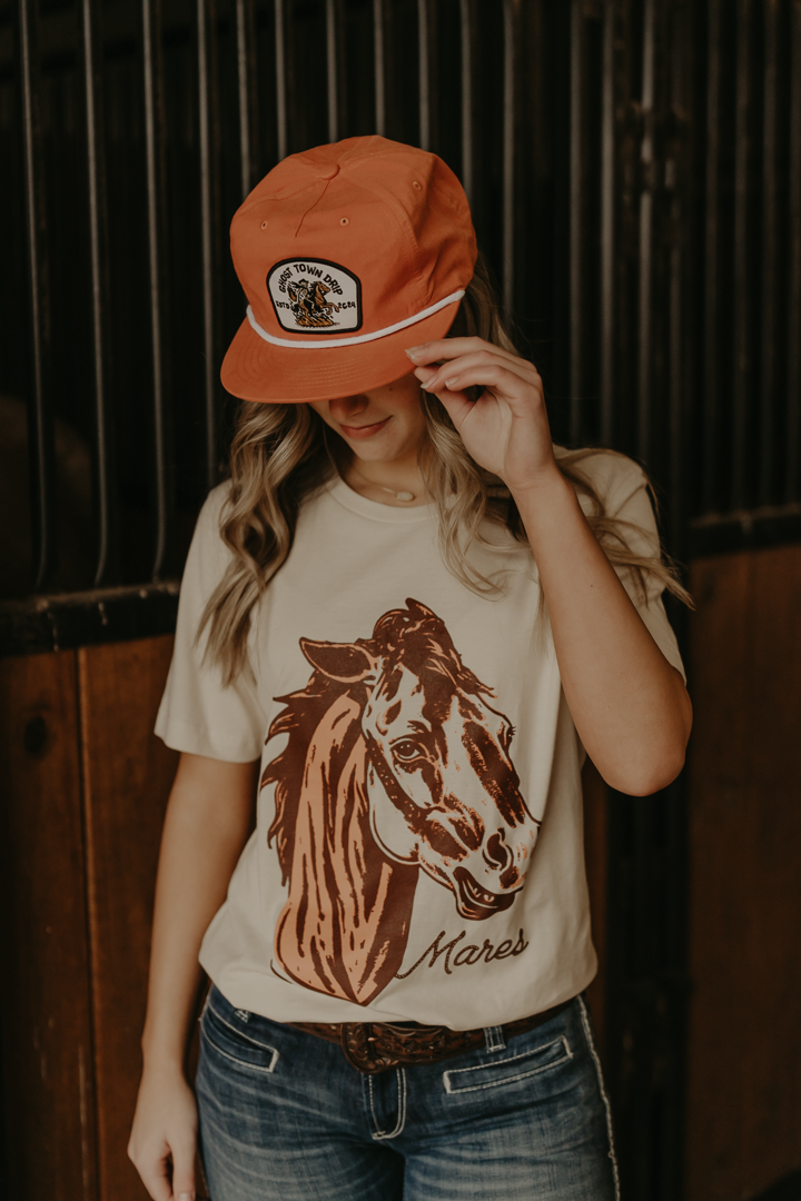 Orange Embroidered Ghost Town Cowboy logo hat